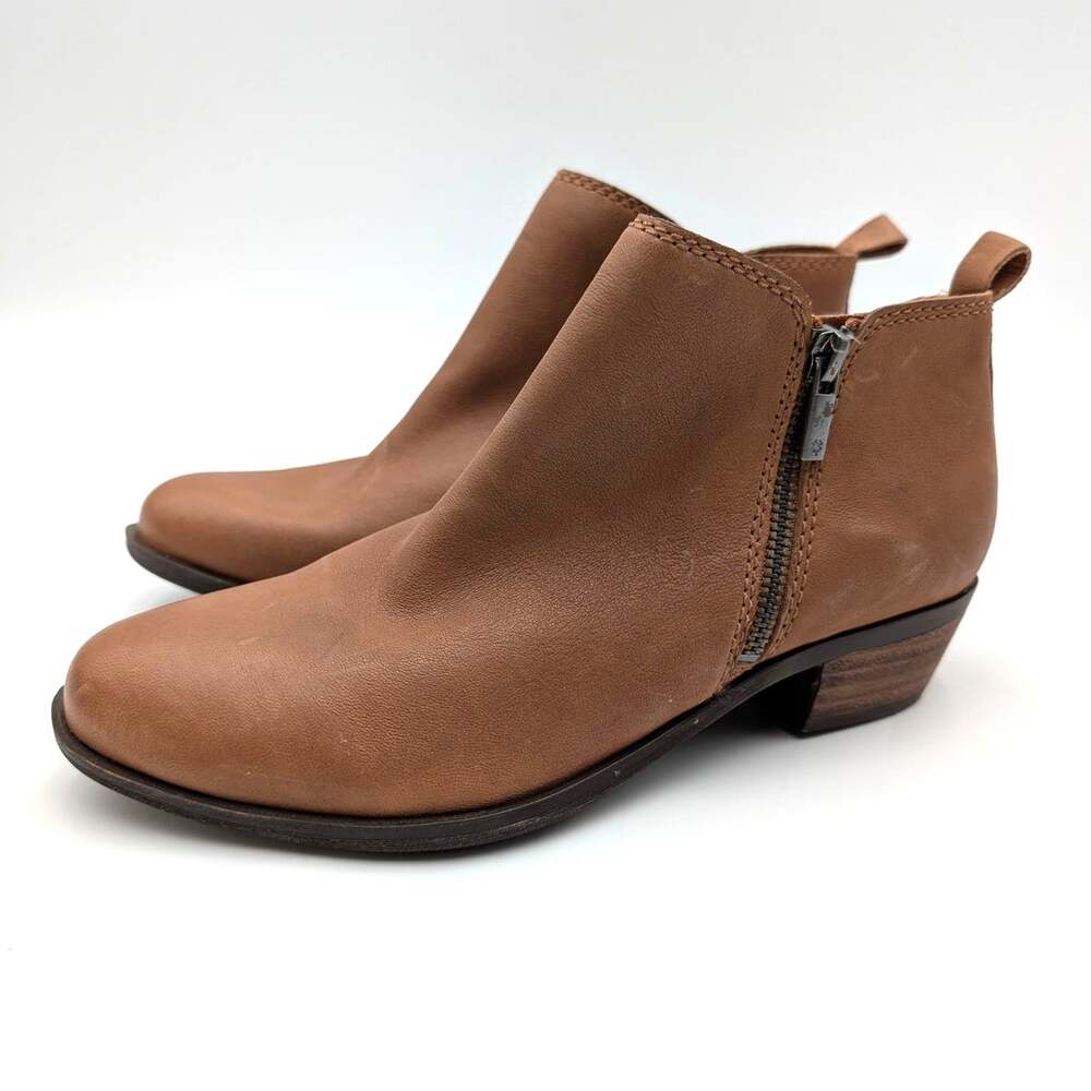 Lucky Brand Basel Block Heel Ankle Bootie Women's Brown Leather Size US7.5M EU38